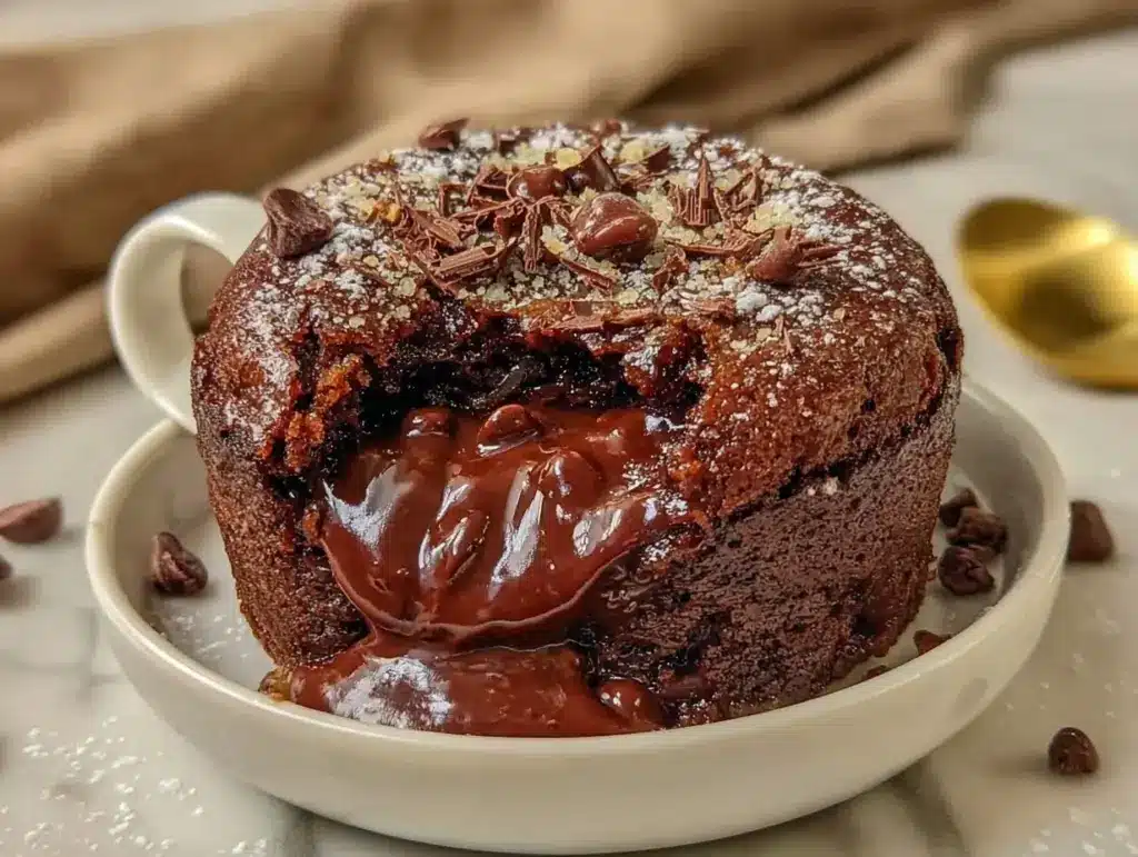 gooey chocolate molten lava mug cake - featured image