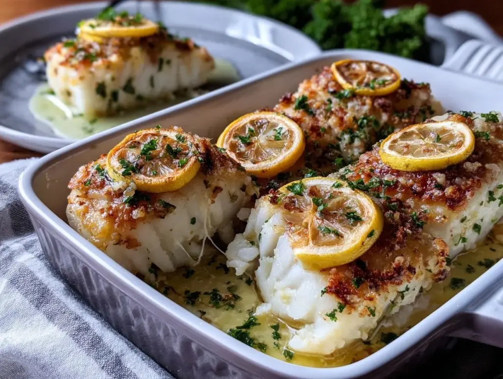 lemon garlic baked cod - featured image