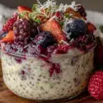 overnight chia pudding with berries - featured image