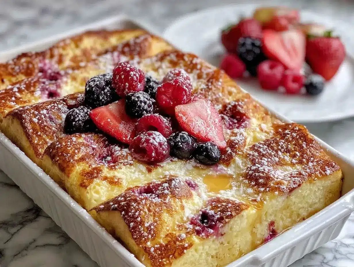 overnight French toast casserole with berries preparation steps