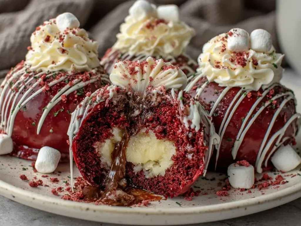 red velvet hot chocolate bombs - featured image