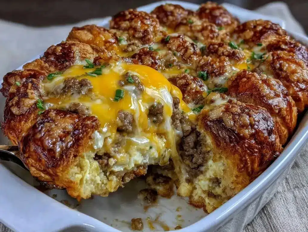 sausage egg and cheese croissant bake - featured image