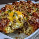 sausage egg and cheese croissant bake - featured image