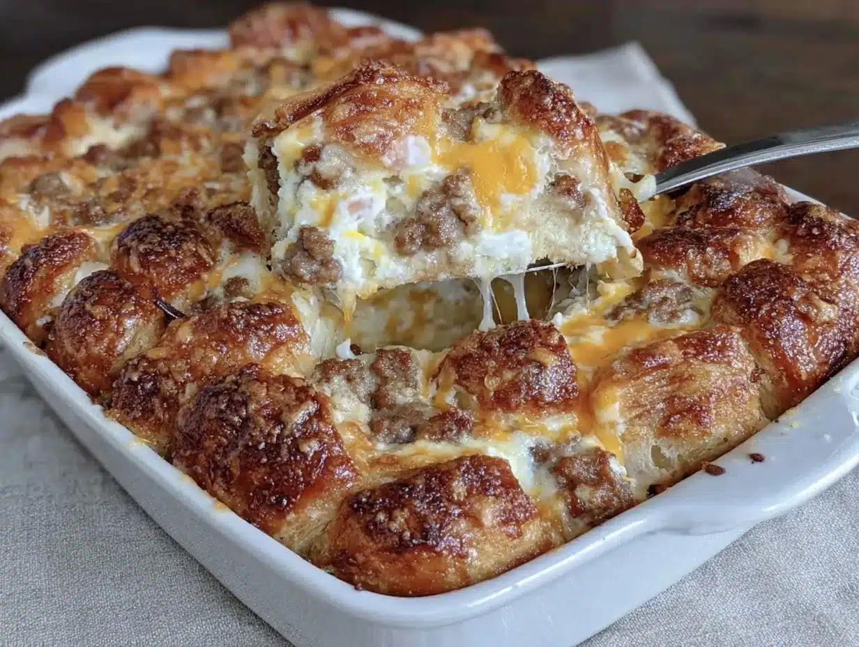 sausage egg and cheese croissant bake preparation steps