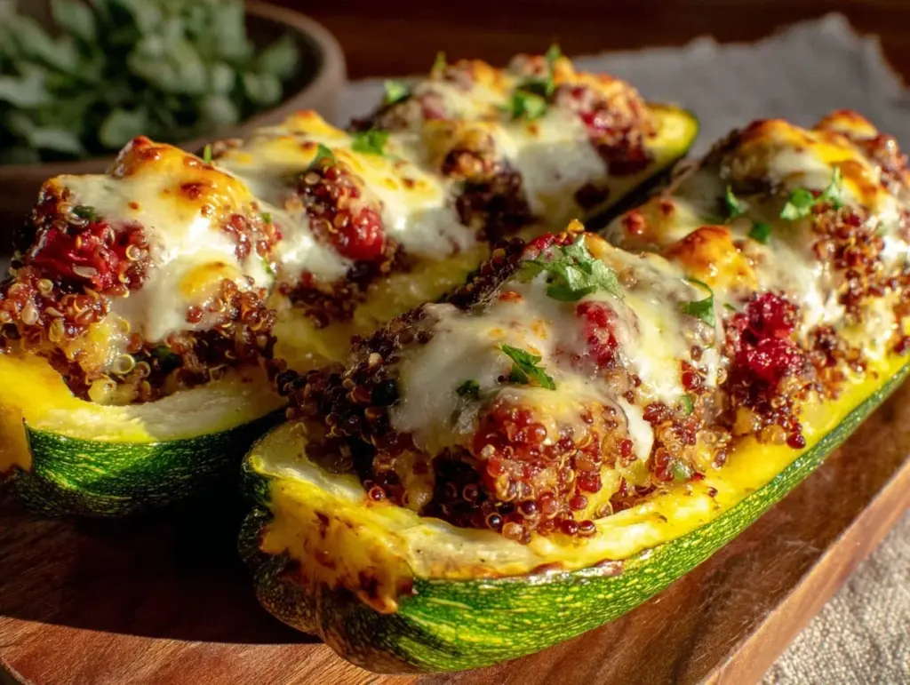 savory cheesy stuffed zucchini boats - featured image