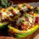 savory cheesy stuffed zucchini boats - featured image