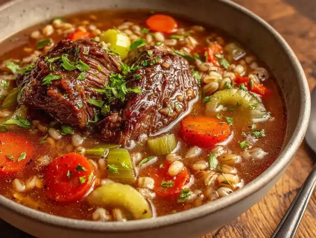 slow cooker beef and barley soup - featured image