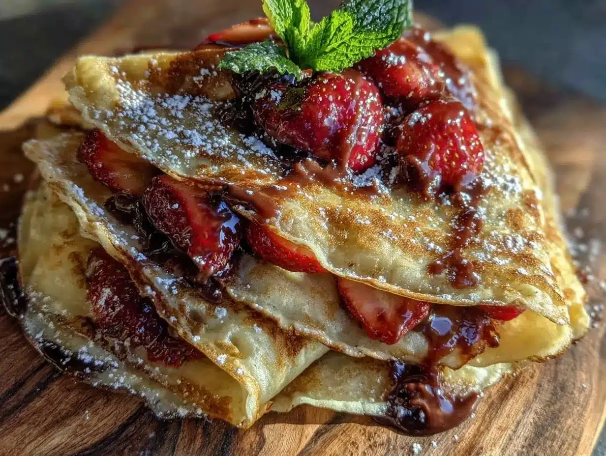 Strawberry Nutella crepes preparation steps