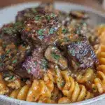 creamy beef stroganoff with egg noodles - featured image