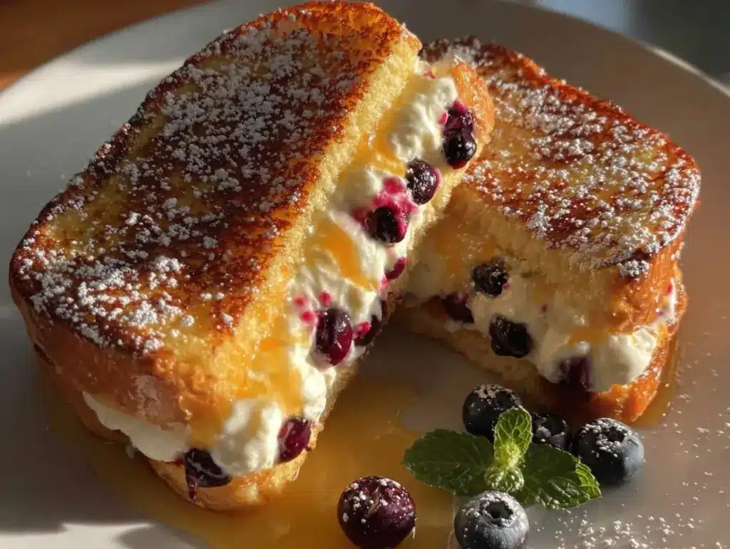 creamy blueberry cream cheese stuffed french toast - featured image