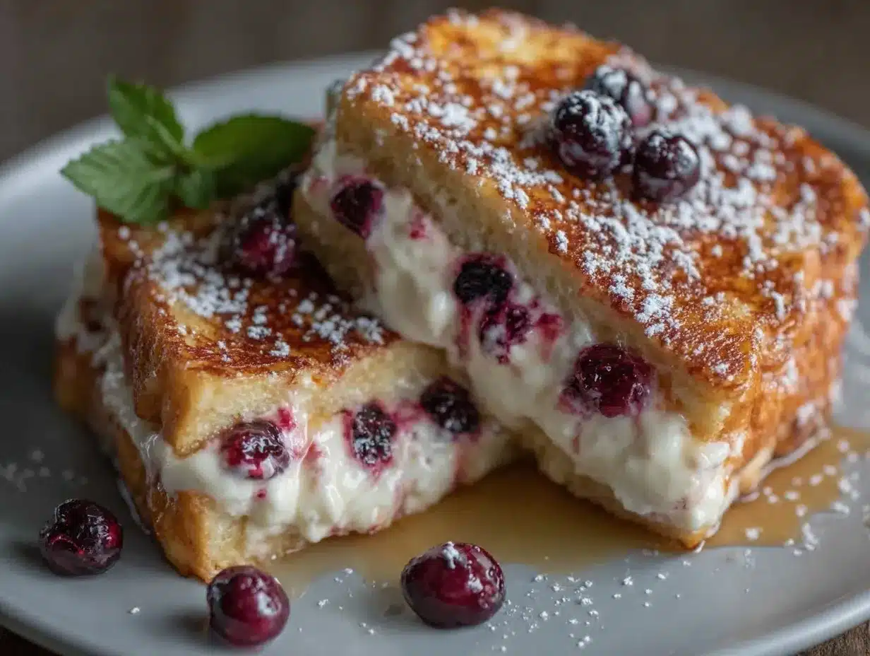 creamy blueberry cream cheese stuffed french toast preparation steps
