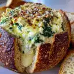 creamy spinach artichoke dip bread bowl - featured image