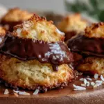 crispy coconut macaroons dipped in chocolate - featured image