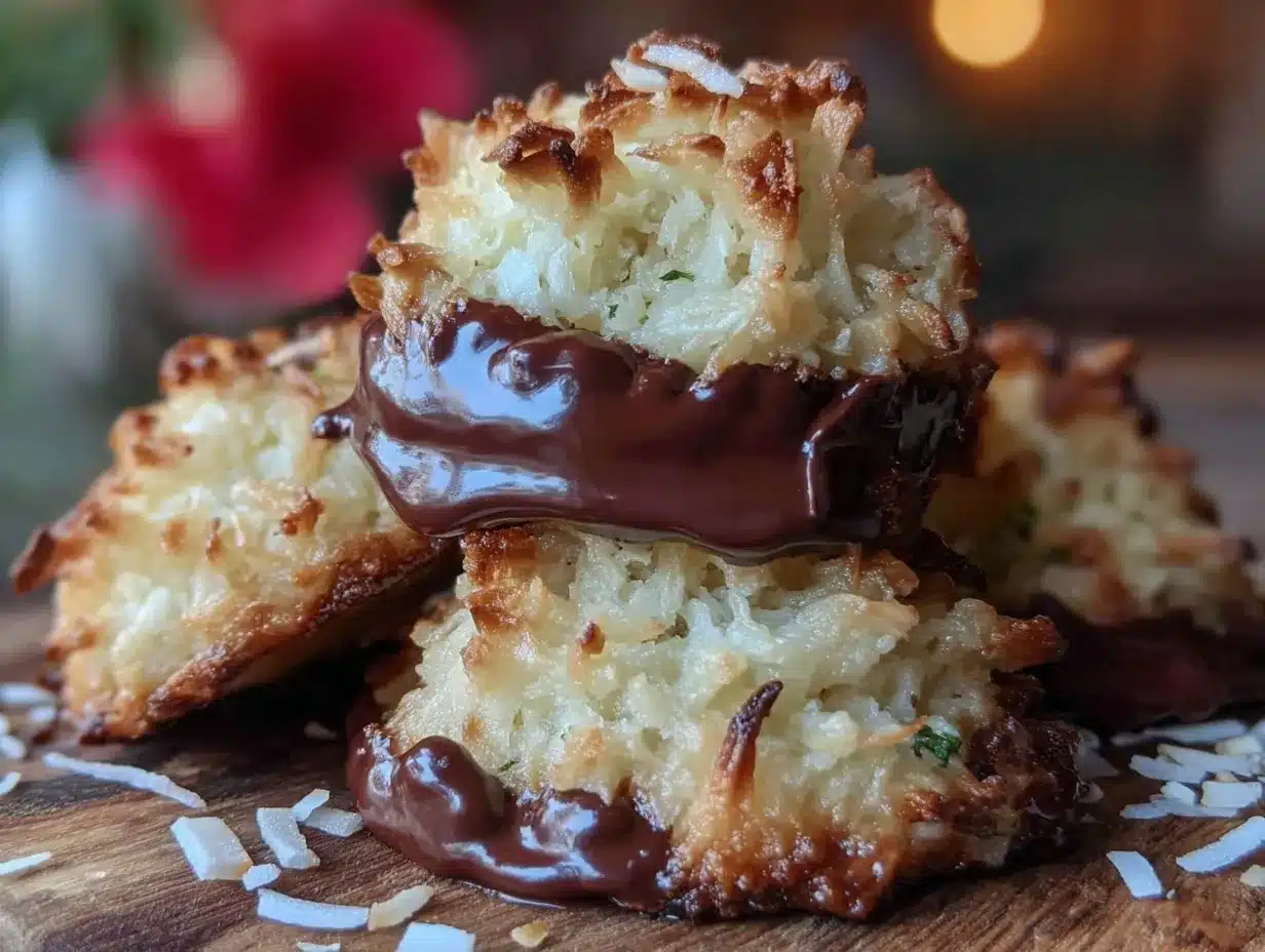 crispy coconut macaroons dipped in chocolate preparation steps