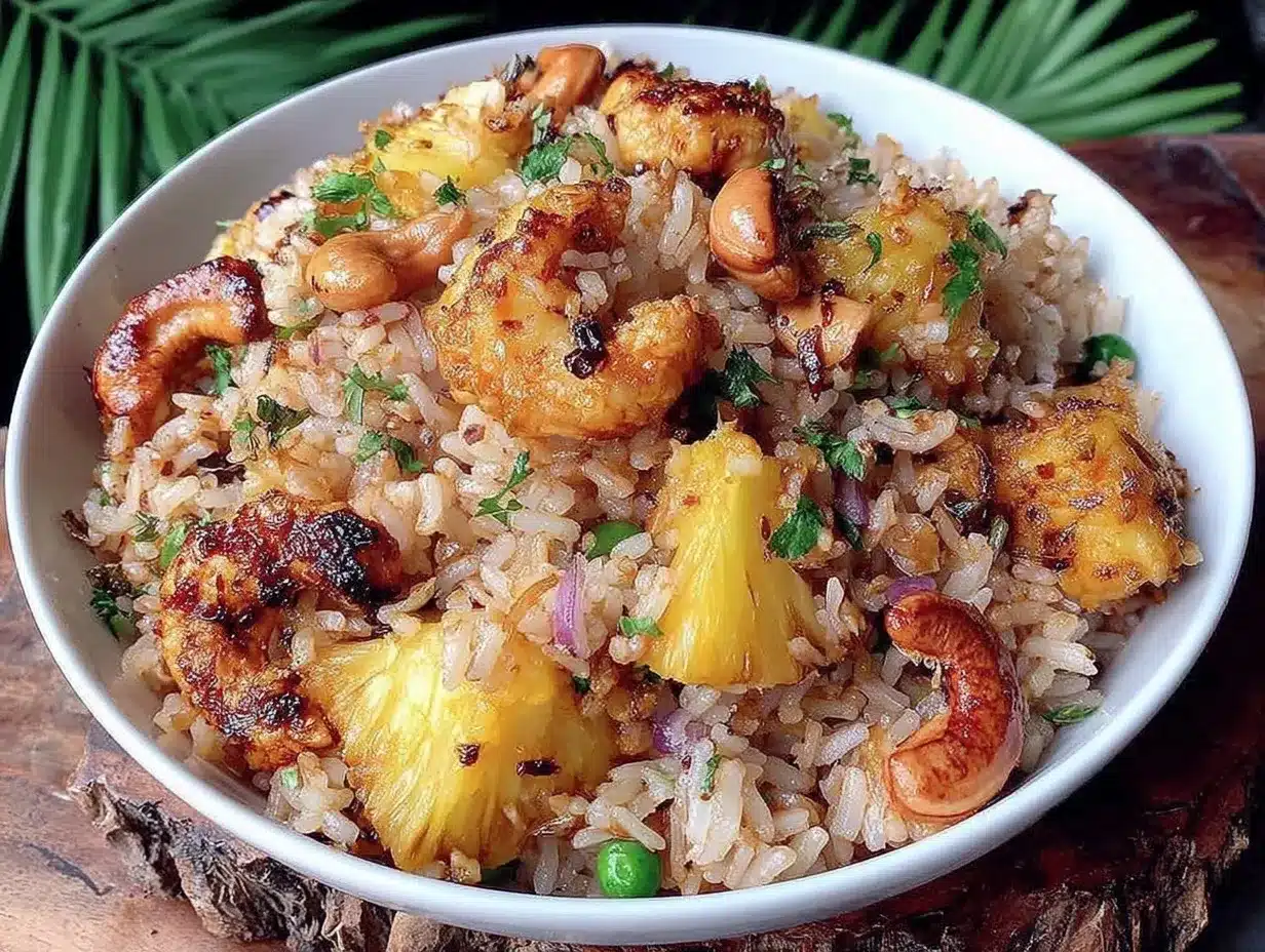 pineapple fried rice with crunchy cashews preparation steps