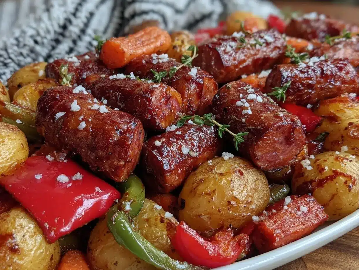 sheet pan kielbasa and vegetables preparation steps
