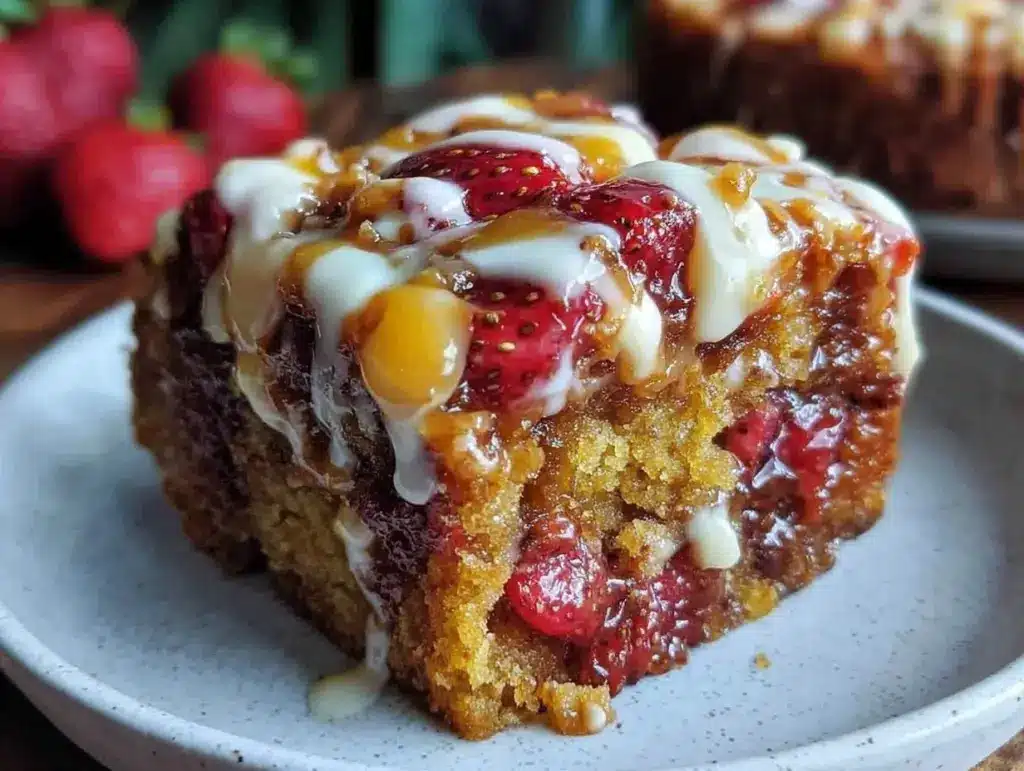 brown butter strawberry earthquake cake - featured image