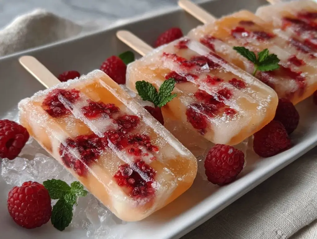 champagne raspberry mimosa popsicles - featured image