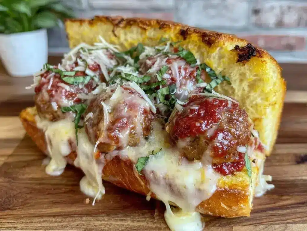 cheesy stuffed meatball sub - featured image
