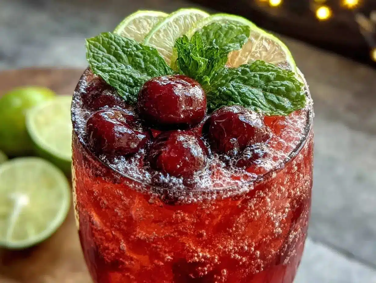 cherry limeade sparkling mocktail preparation steps