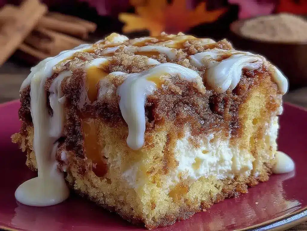 cozy cinnamon roll cake - featured image