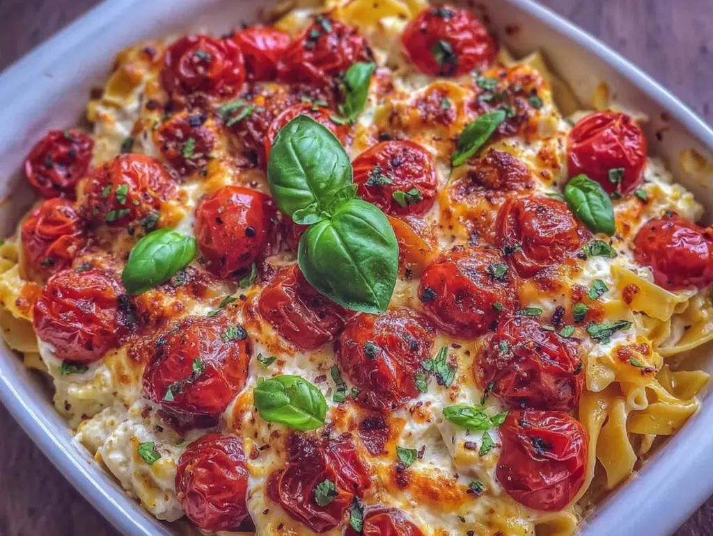 creamy baked feta tomato pasta - featured image