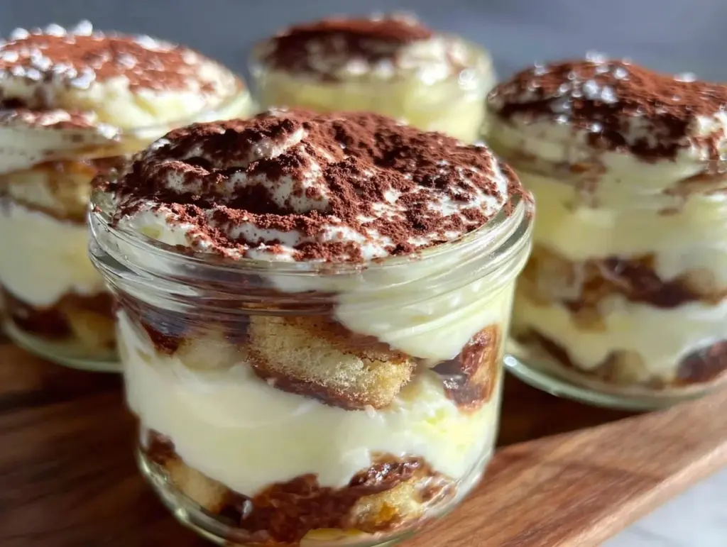 creamy coffee tiramisu in Mason jars - featured image