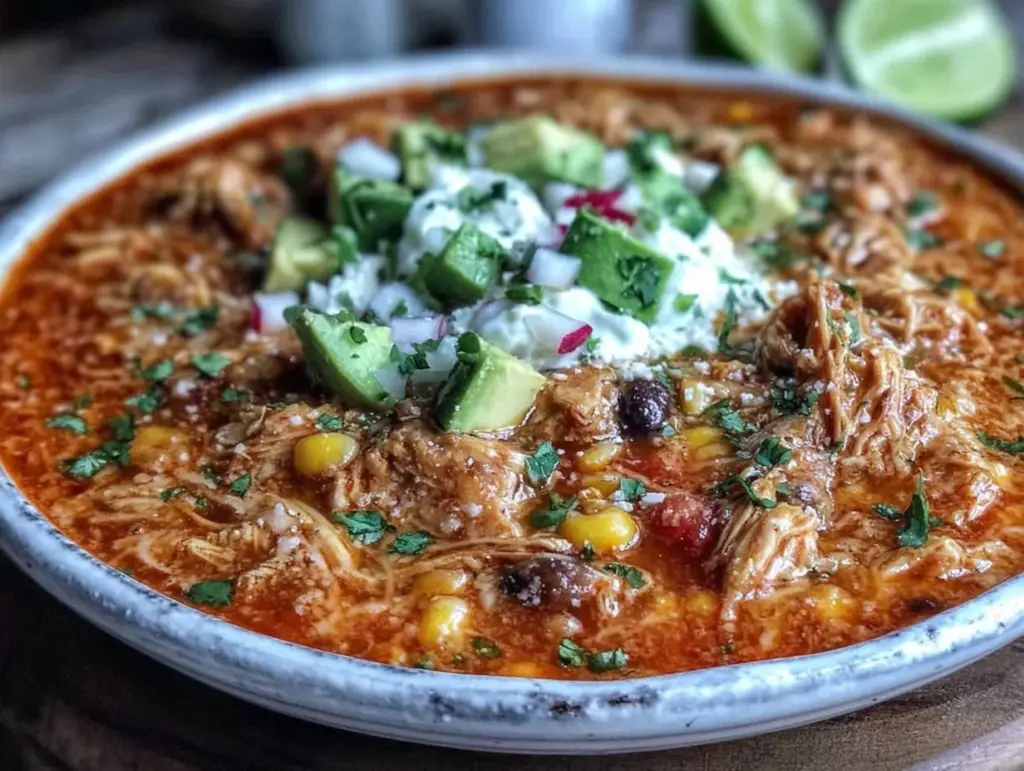 creamy crockpot chicken enchilada soup - featured image