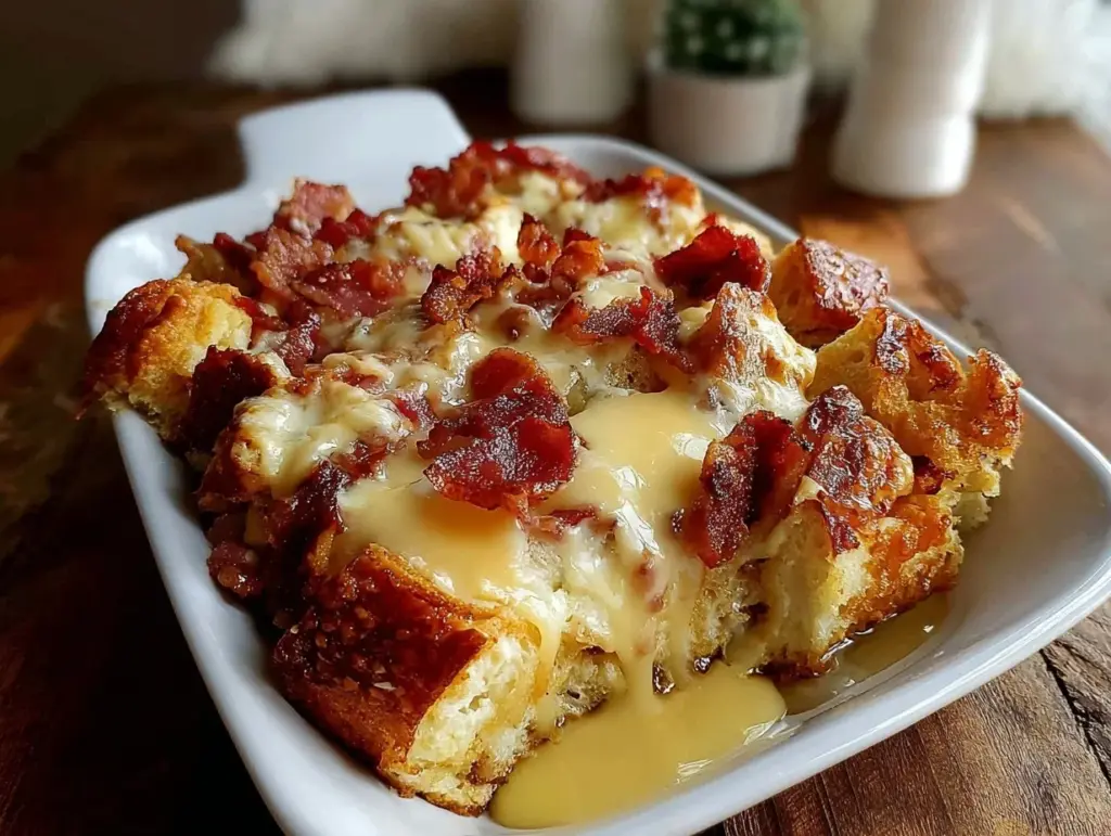 creamy eggs benedict casserole - featured image