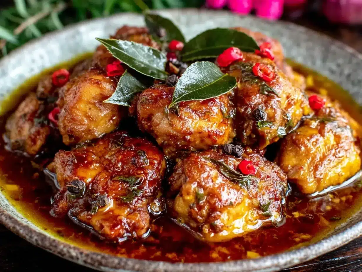 creamy Filipino chicken adobo preparation steps