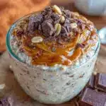 creamy overnight oats with peanut butter and dark chocolate - featured image
