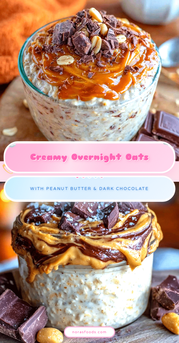 creamy overnight oats with peanut butter and dark chocolate recipe