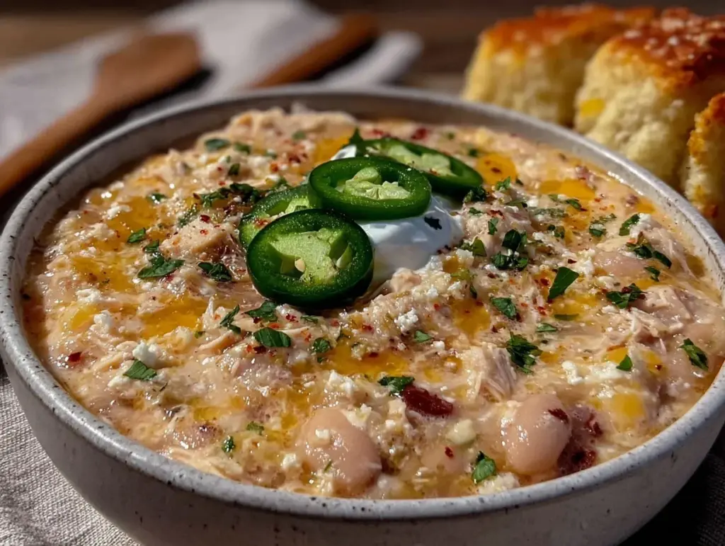 creamy slow cooker white chicken chili - featured image