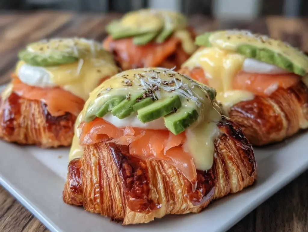 creamy smoked salmon eggs benedict croissants - featured image