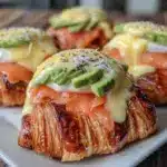 creamy smoked salmon eggs benedict croissants - featured image