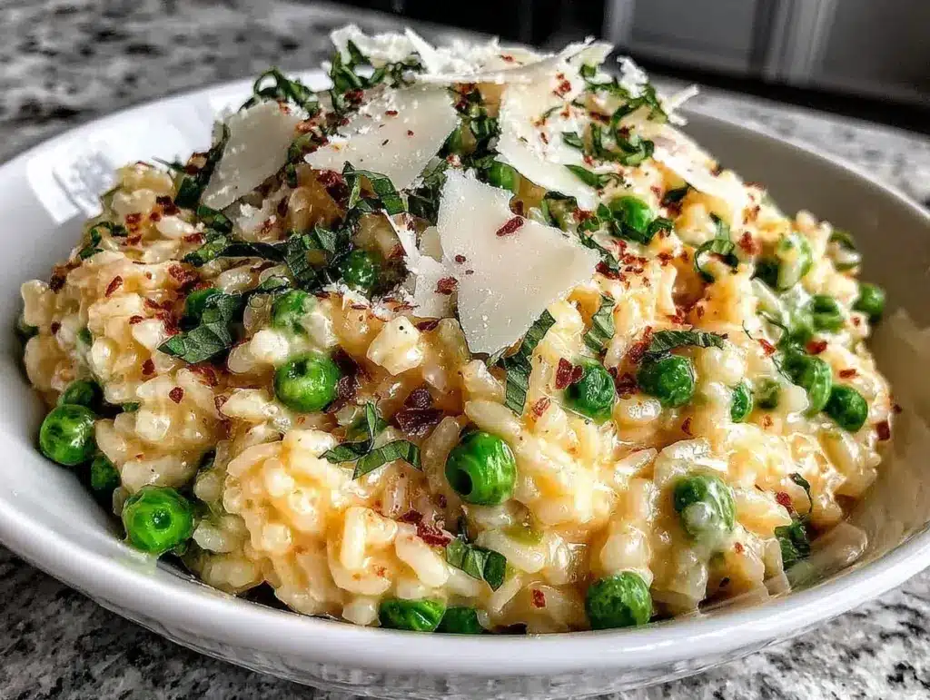 creamy spring pea and mint risotto - featured image