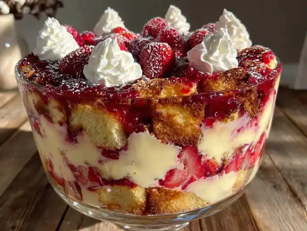 creamy strawberry cheesecake trifle bowl - featured image