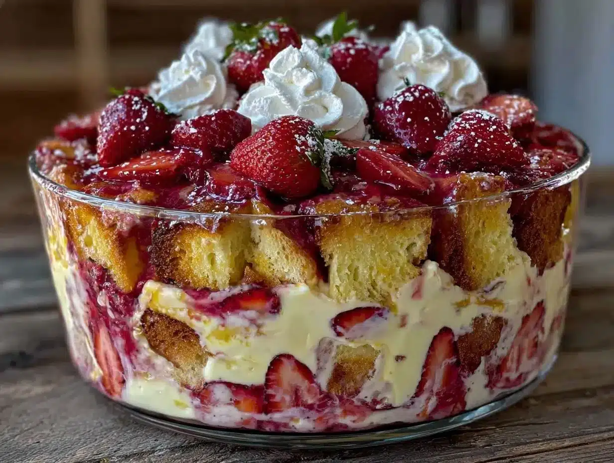 creamy strawberry cheesecake trifle bowl preparation steps