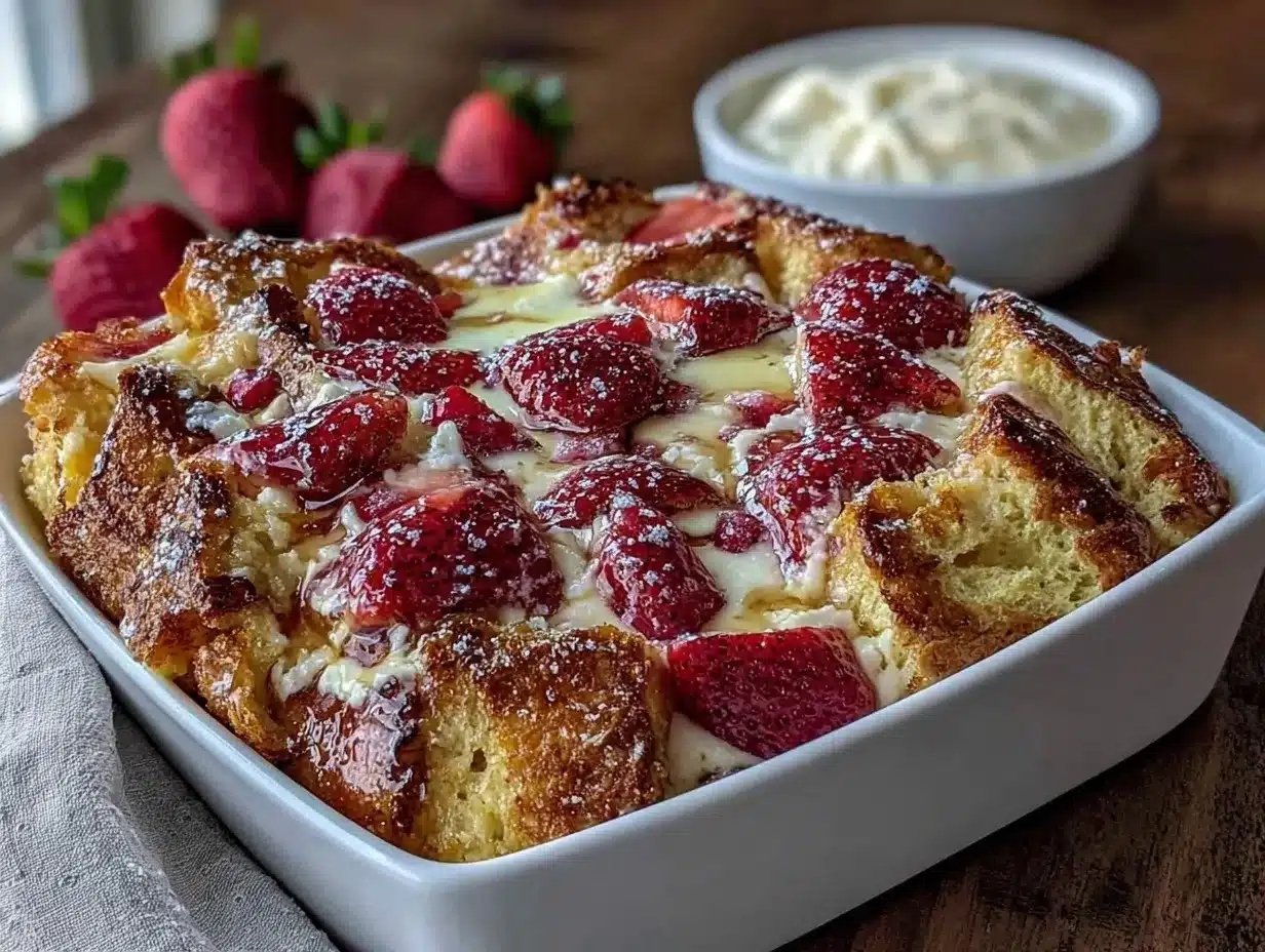 creamy strawberry shortcake french toast bake preparation steps