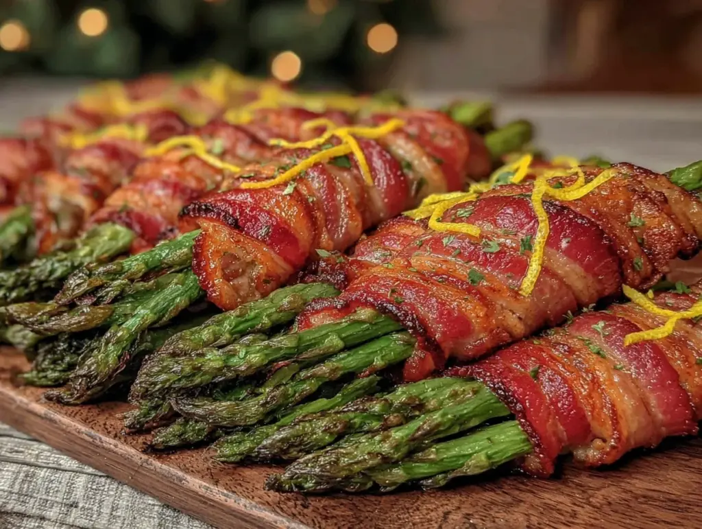 crispy air fryer bacon wrapped asparagus - featured image