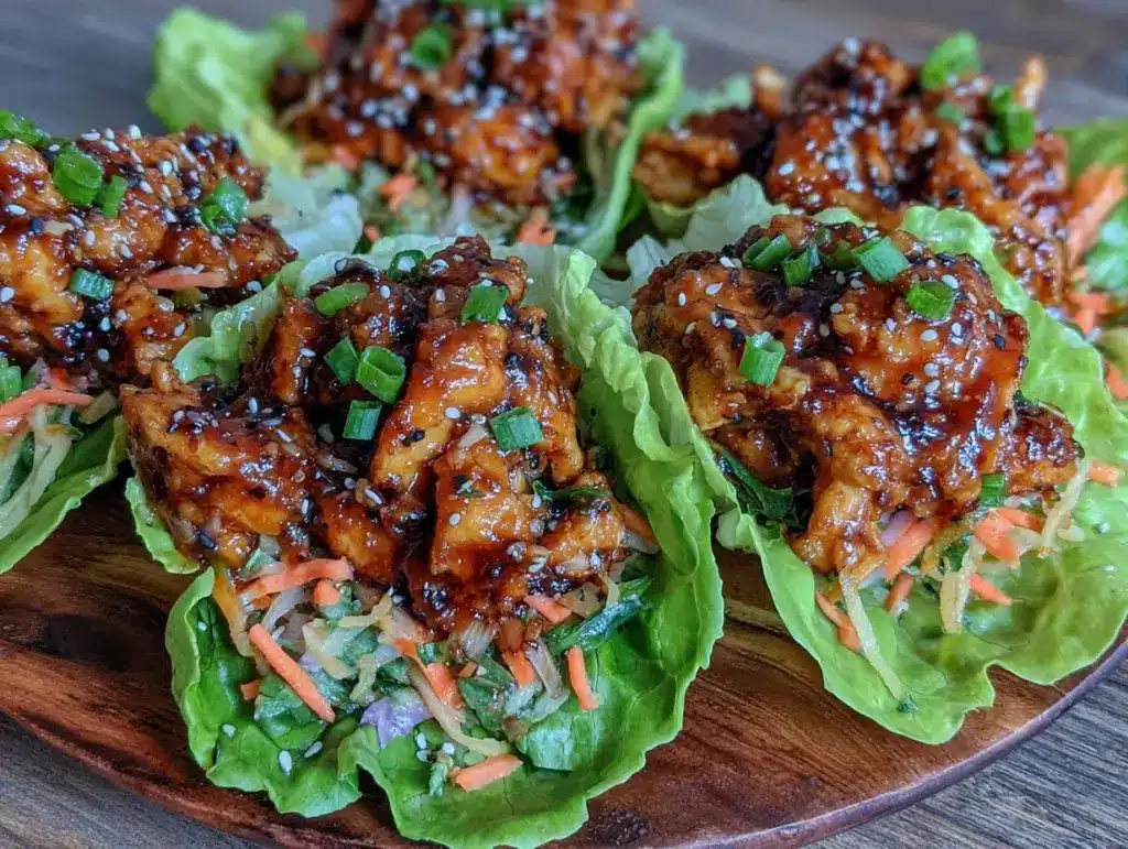 crispy asian sesame chicken lettuce wraps - featured image