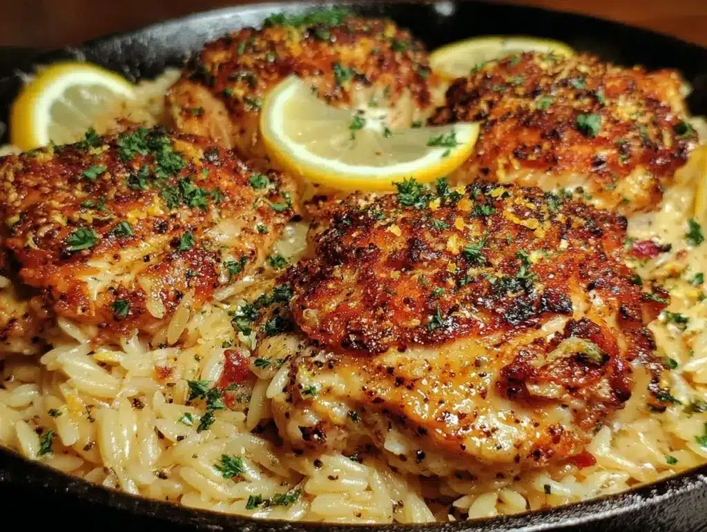 crispy lemon pepper chicken skillet - featured image