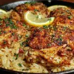 crispy lemon pepper chicken skillet - featured image