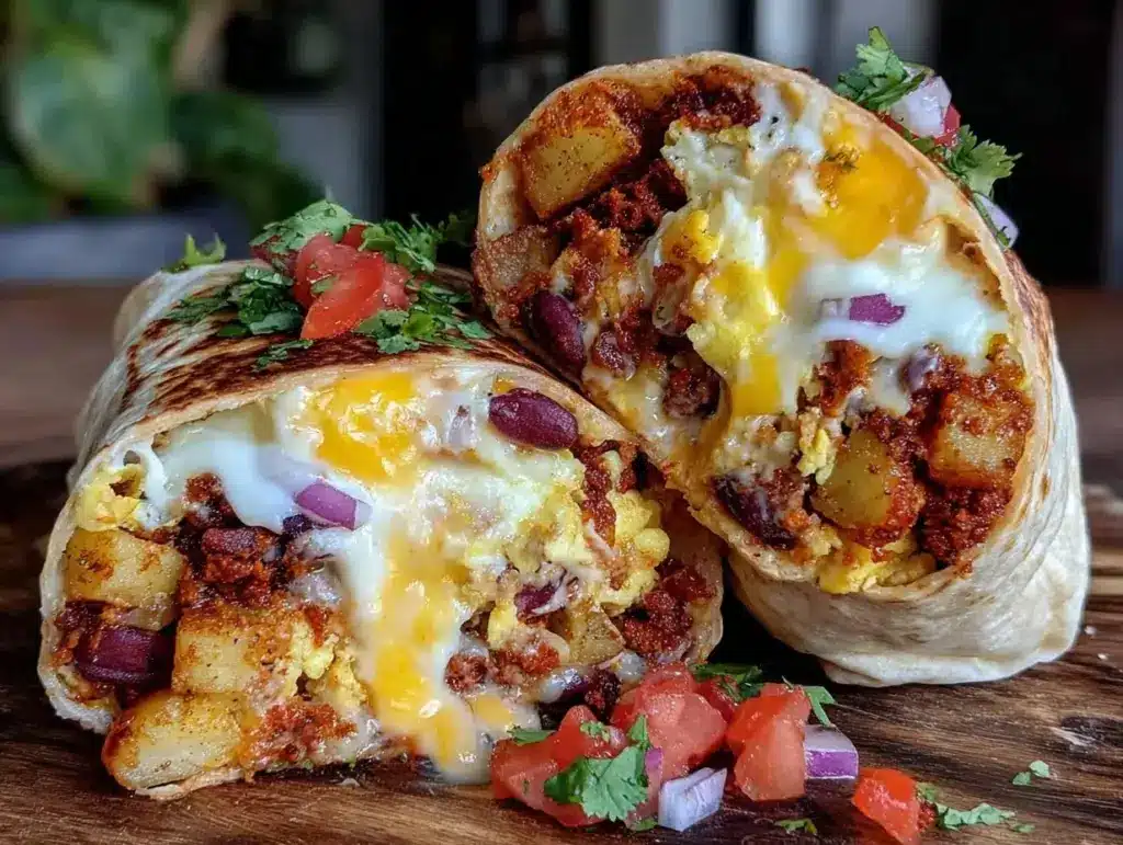 crispy loaded breakfast burrito with chorizo and potatoes - featured image