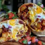 crispy loaded breakfast burrito with chorizo and potatoes - featured image