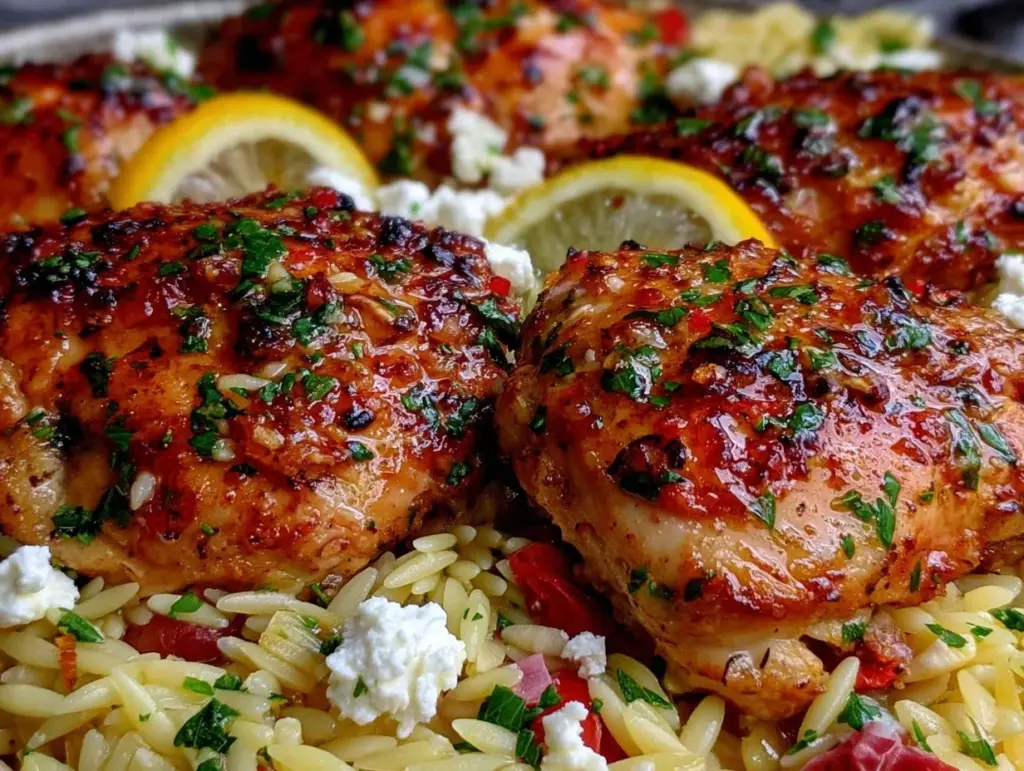 crispy sheet pan greek chicken - featured image
