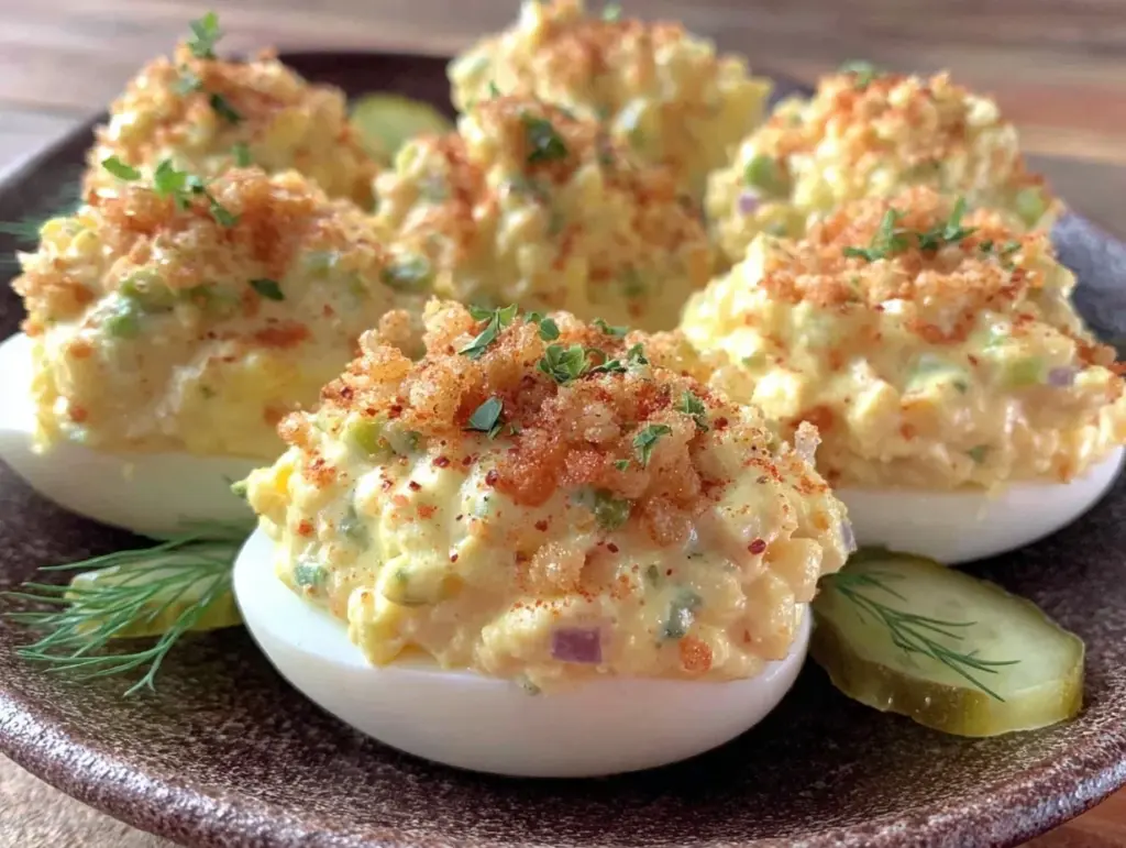 dill pickle deviled eggs - featured image