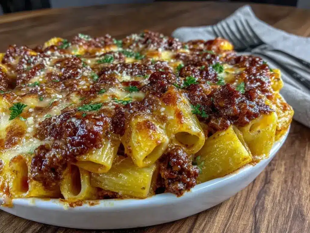 easy cheesy beef pasta bake - featured image