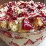 easy creamy strawberry shortcake trifle - featured image