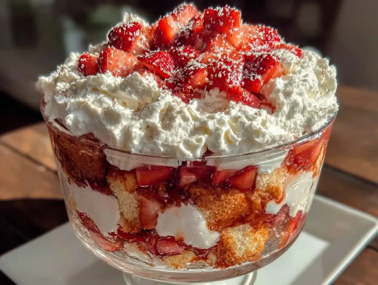 easy creamy strawberry shortcake trifle preparation steps